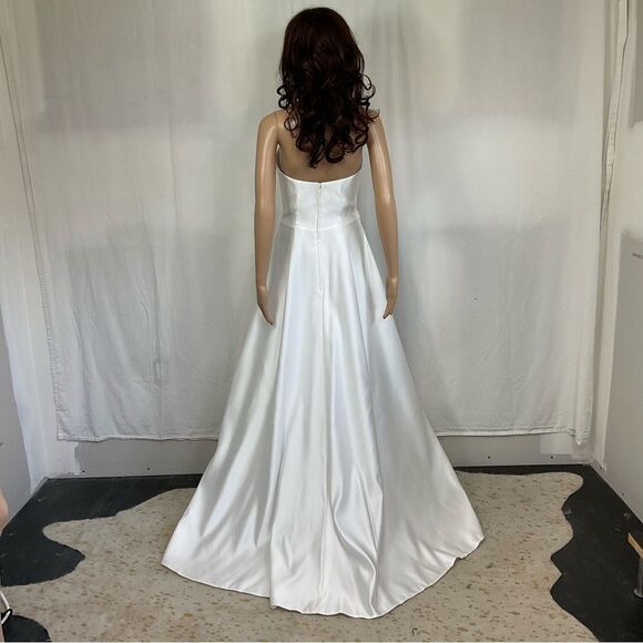 NEW Mori Lee style 21644 ivory satin high low hem line maxi gown wedding 2 - Picture 6 of 11